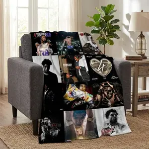 Rap Music Style Flannel Blanket Unisex Album Inspired Collage Throw Super Soft Cozy Lightweight Fleece Blanket For Couch Bed Napping Gift For Adult And Children Fans Birthday Gift Cozy Home Decor Bedding Set Duvet Pillow Bed Sheets Music Fan Gift