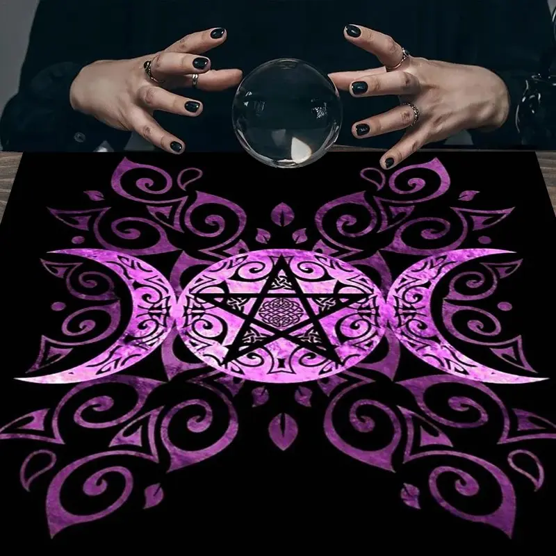 1PC Triple Moon Pentacle Tarot Cloth, Purple Wiccan Altar Cloth, Pagan Divination Tablecloth, Spiritual Ritual Tarot Reading Decor Tarot Card Divination Tablecloth, Wicca Pagan Spiritual Ritual Decor Room Decor Best Gifts