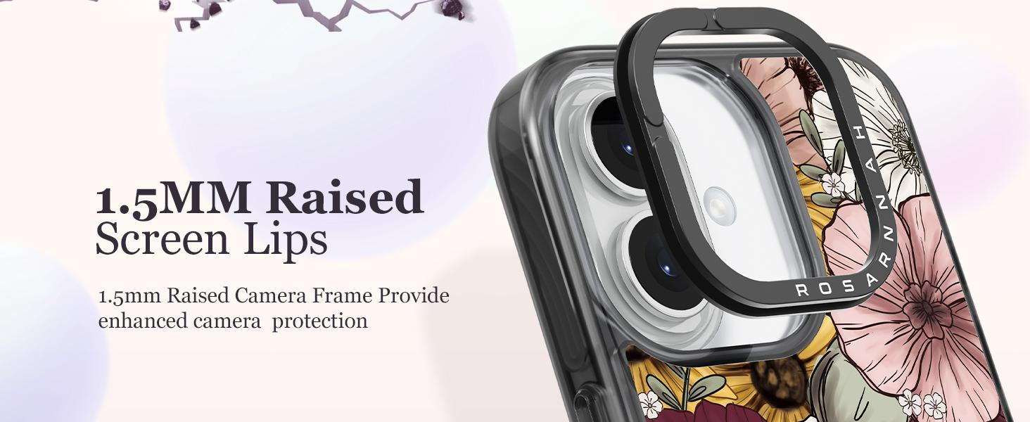 Compatible for iPhone 16 Case Cute - Durable Shockproof 6.6 ft Drop Impact Phone Case - Black Funny Nature Flower Design for iPhone 16 6.1"