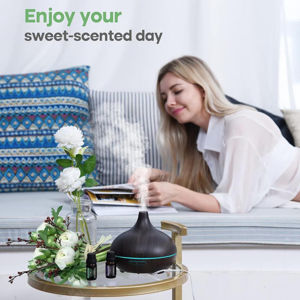 Oil Diffuser, 550ml Aromatherapy Diffuser with 6x10ml Included, 7x2 Colorful LED Night Light, 23dB Quiet BPA-Free Essential Oil Diffusers for Home, 16H Lasting, 4 Timers, Auto Off, Black humidifier air  purifier Lamp Diffuser with Cool Mist