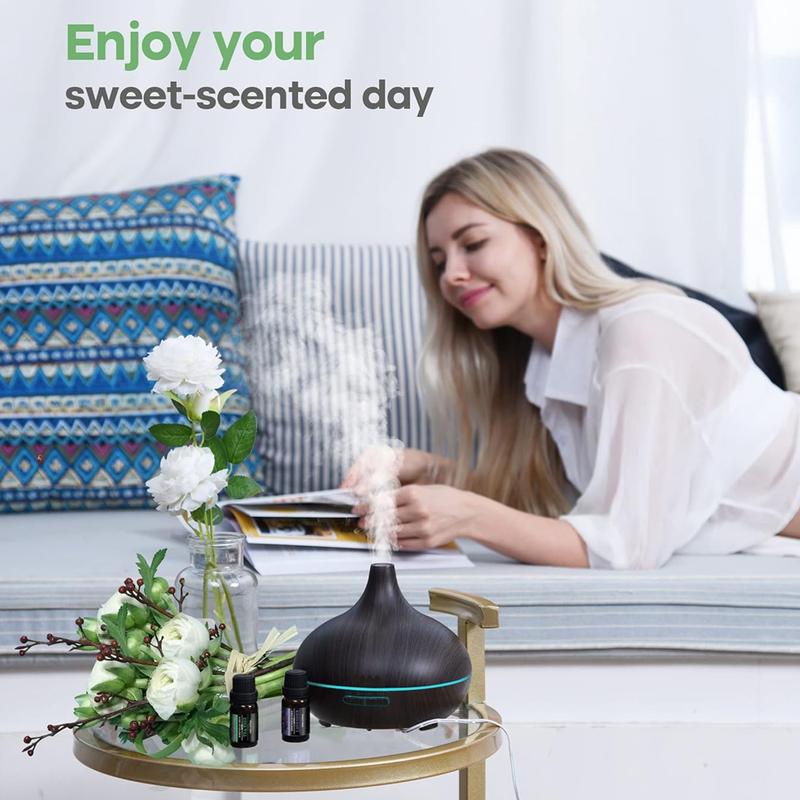Oil Diffuser, 550ml Aromatherapy Diffuser with 6x10ml Included, 7x2 Colorful LED Night Light, 23dB Quiet BPA-Free Essential Oil Diffusers for Home, 16H Lasting, 4 Timers, Auto Off, Black humidifier air  purifier Lamp Diffuser with Cool Mist