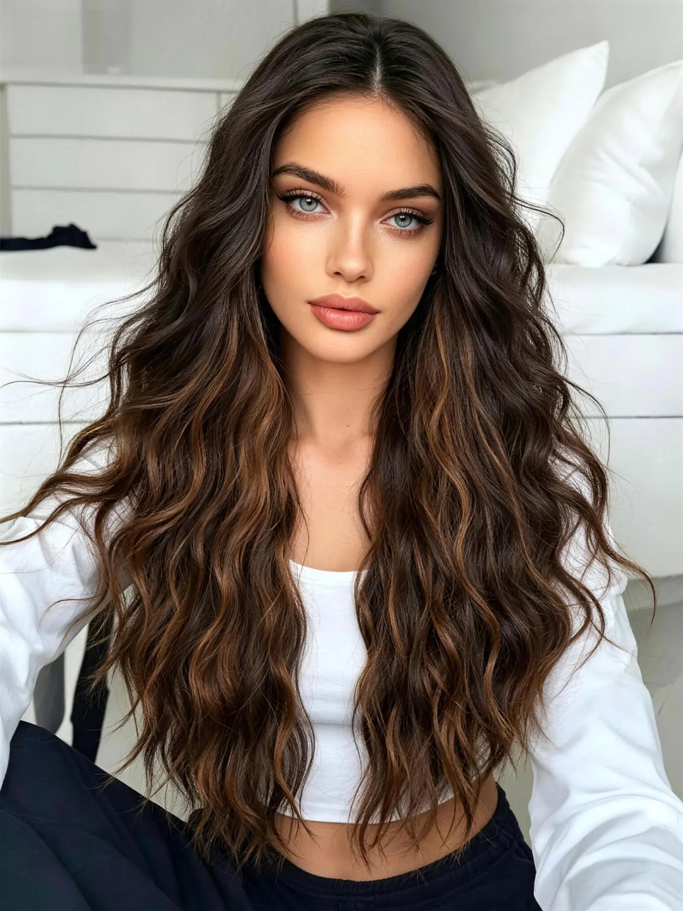 22-Inch Women's Dark Gradient Mixed Color Wig, Fashionable and Comfortable, High-Quality Material, Wavy Design, Ideal for Daily Use, Halloween, Role Play