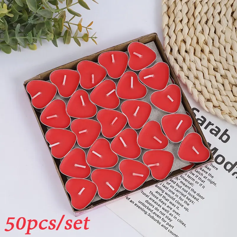 50 pieces of heart-shaped non-smoking small candles, suitable for expressing love, proposing marriage, showing affection, as well as for creating an atmosphere and decorating on birthdays. A perfect gift.