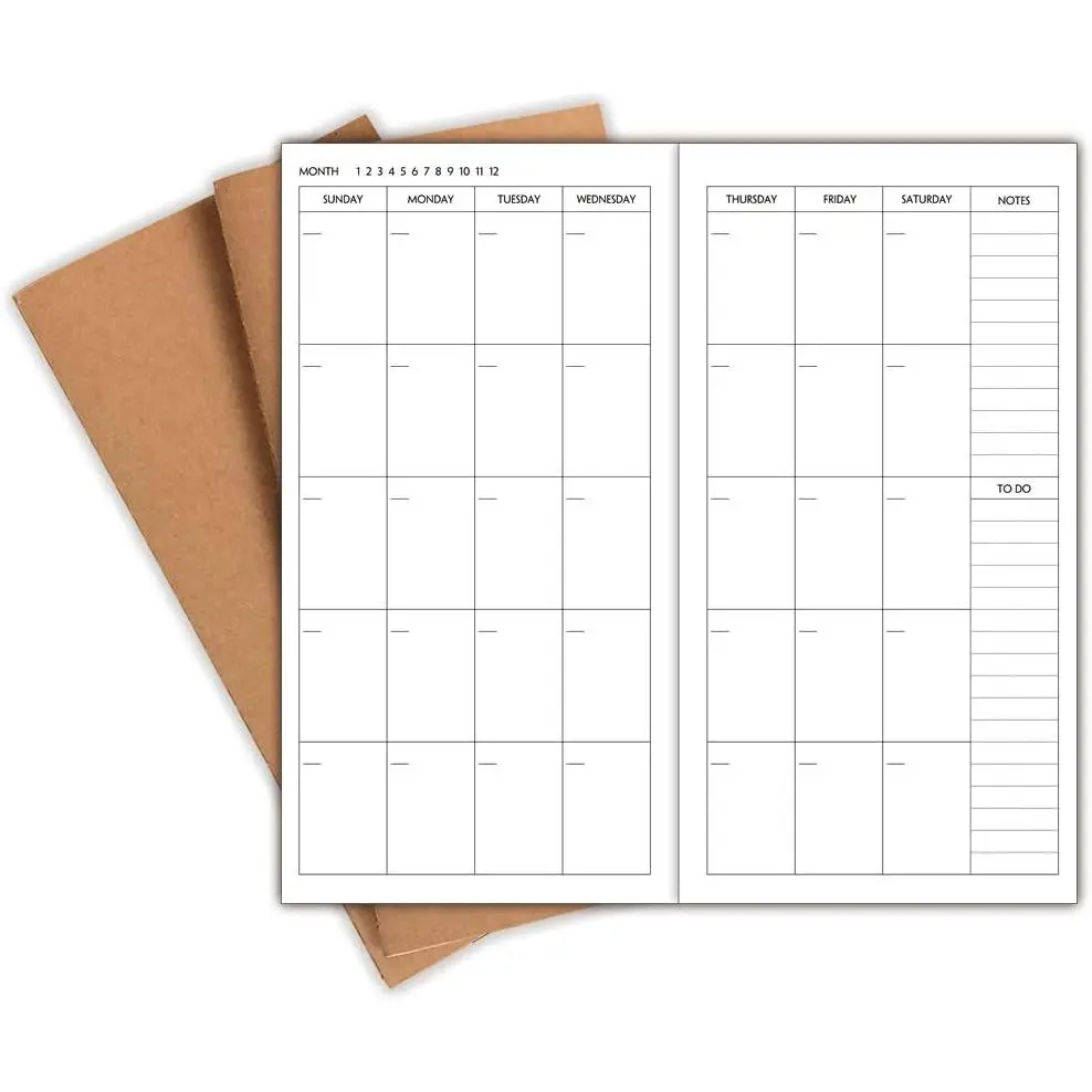 3-Pack Travelers Notebook Calendar, Travelers Notebook Inserts, Undated Traveler Notebooks Monthly, 4.25"x8.25" Traveler Calendar Insert