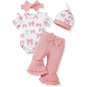 Newborn Baby Girl Clothes Infant Romper Spring Summer Outfits Gifts Bell Bottoms Pant Sets Girls Preemie-12Month