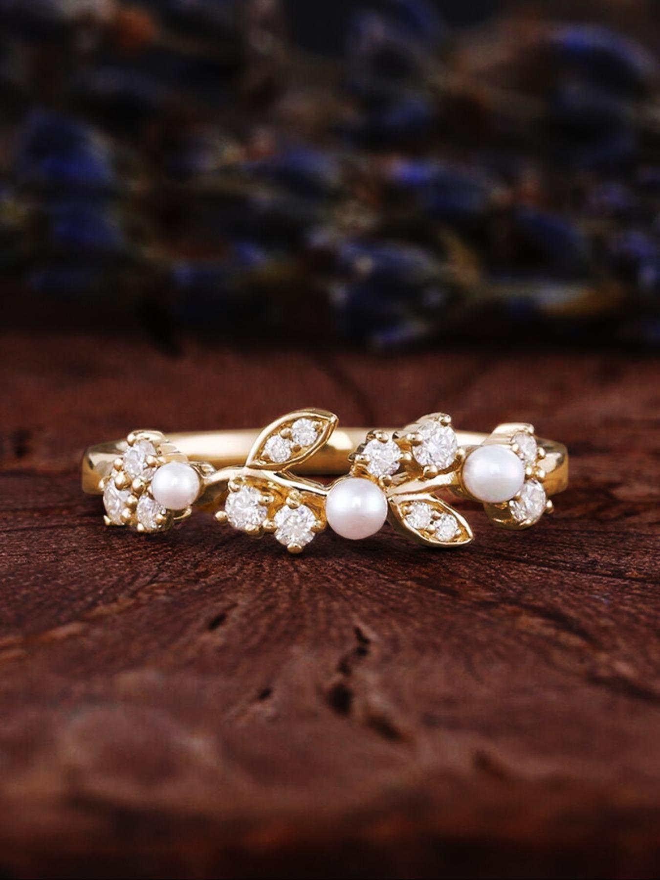 S925 Sterling Silver Faux Pearl & Artificial Zircon Decorated Ring, Vintage Style Ring for Women, Trendy All-match & Exquisite Jewelry for Birthday Gift, Vintage Rings, Promise Ring