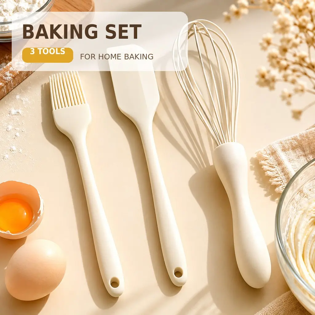 3-Piece Baking Tool Set - Includes Silicone Pastry Brush, Spatula & Whisk. Heat Resistant Food-Grade Material. Perfect for Cream Smoothing, Mixing & Egg Beating. Easy to Clean Non-Stick Kitchen Utensils for Dessert Making, Baking Supplies, Kitchenware