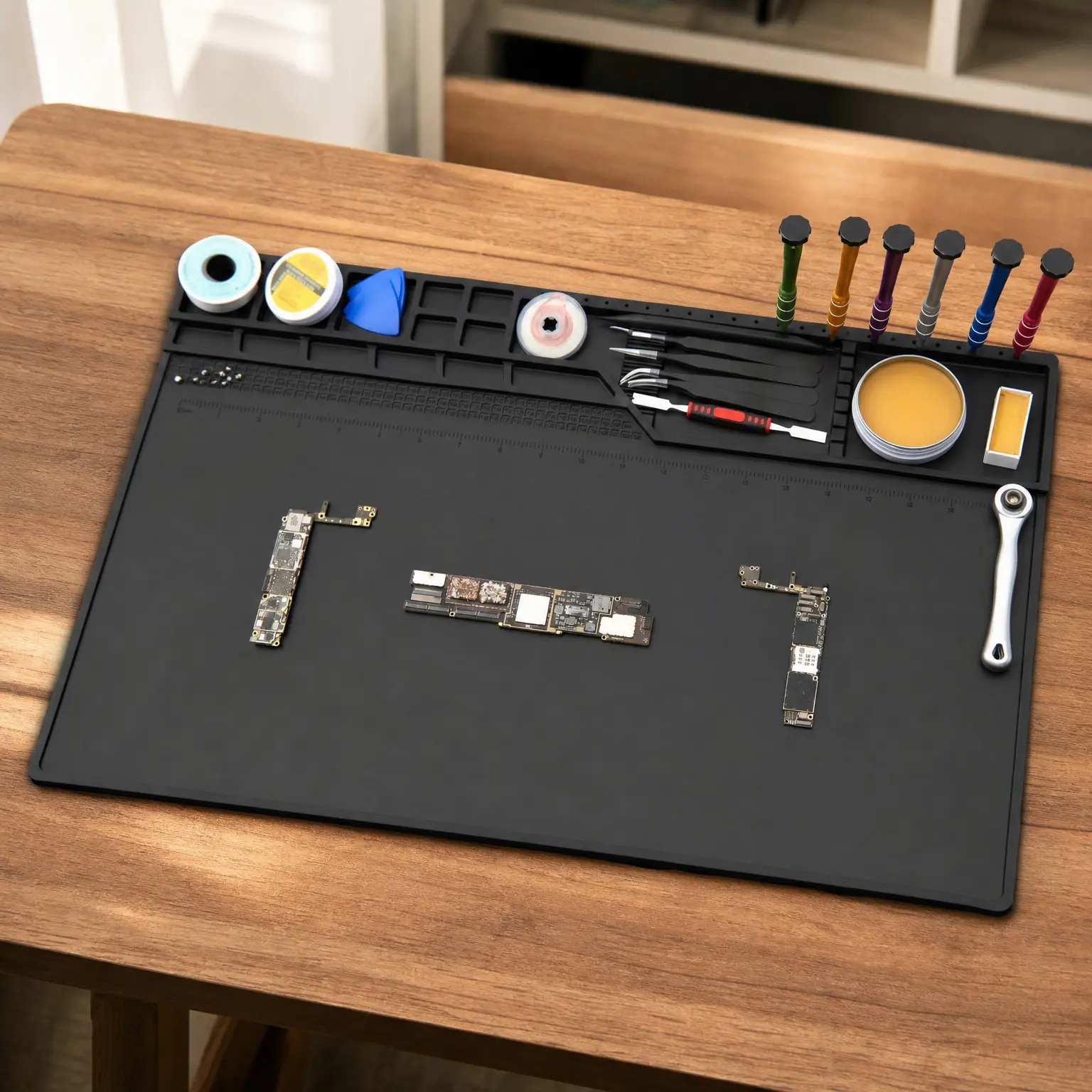 Black Magnetic Heat Resistant Large Silicone Soldering Mat – Repair Work Mat for Electronics & Computer Repair, Expand Work Area, 22" x 14"