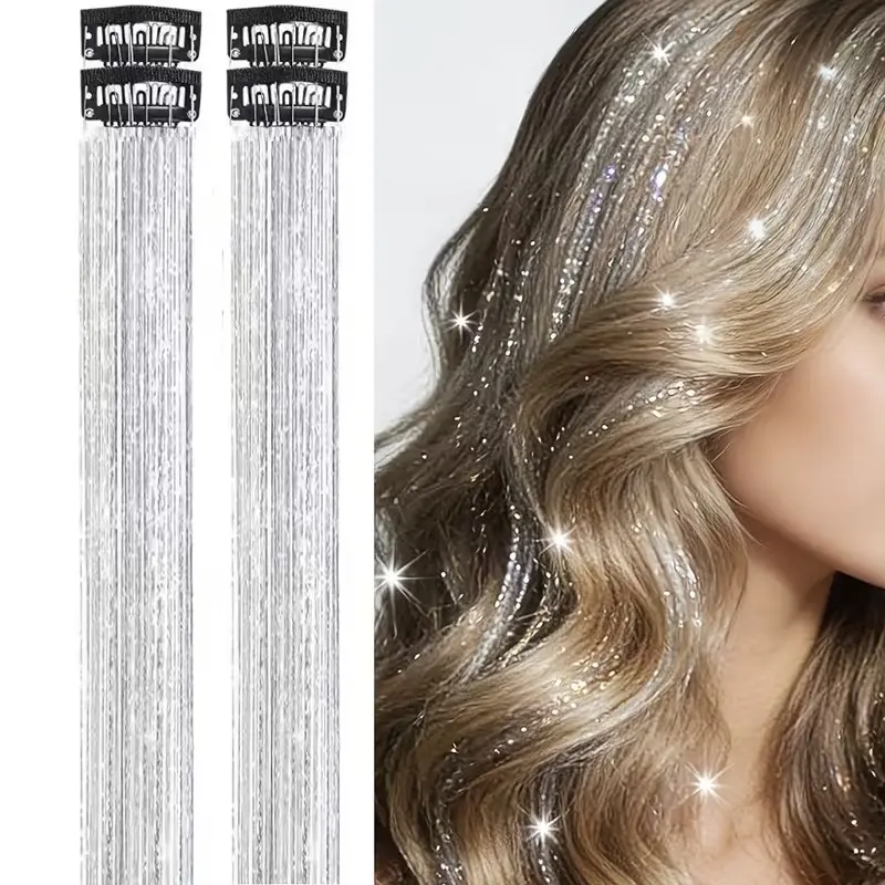 Beautiful Wig Clips Set, 12-Piece Tinsel Hair Clips, Rainbow Shimmer, Holographic Hair Tinsel, Christmas Gift Box, Bb Clamps, False Hair Pieces