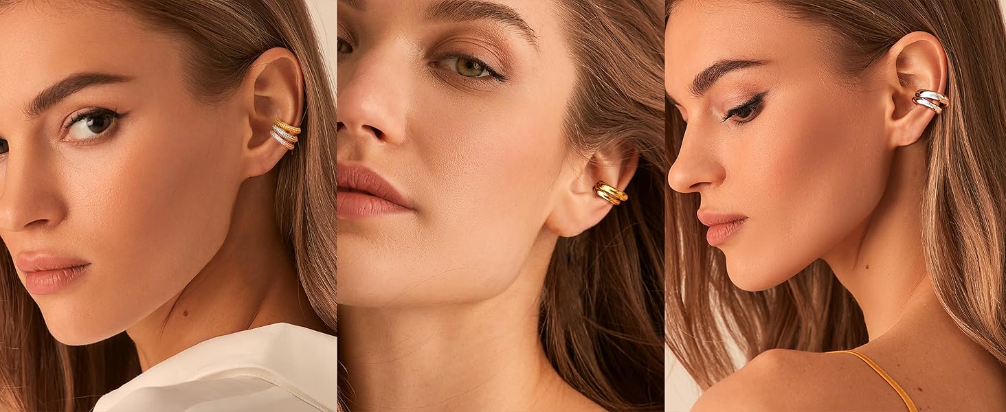 CASSIECA Ear Cuff for Women CZ Fake Helix Cartilage Earrings Fake Piercing Ear Cuff Earrings 14K Gold Clip Ear Cuff Silver Gold Sparkling Round Huggie Earrings Without Ear Piercing