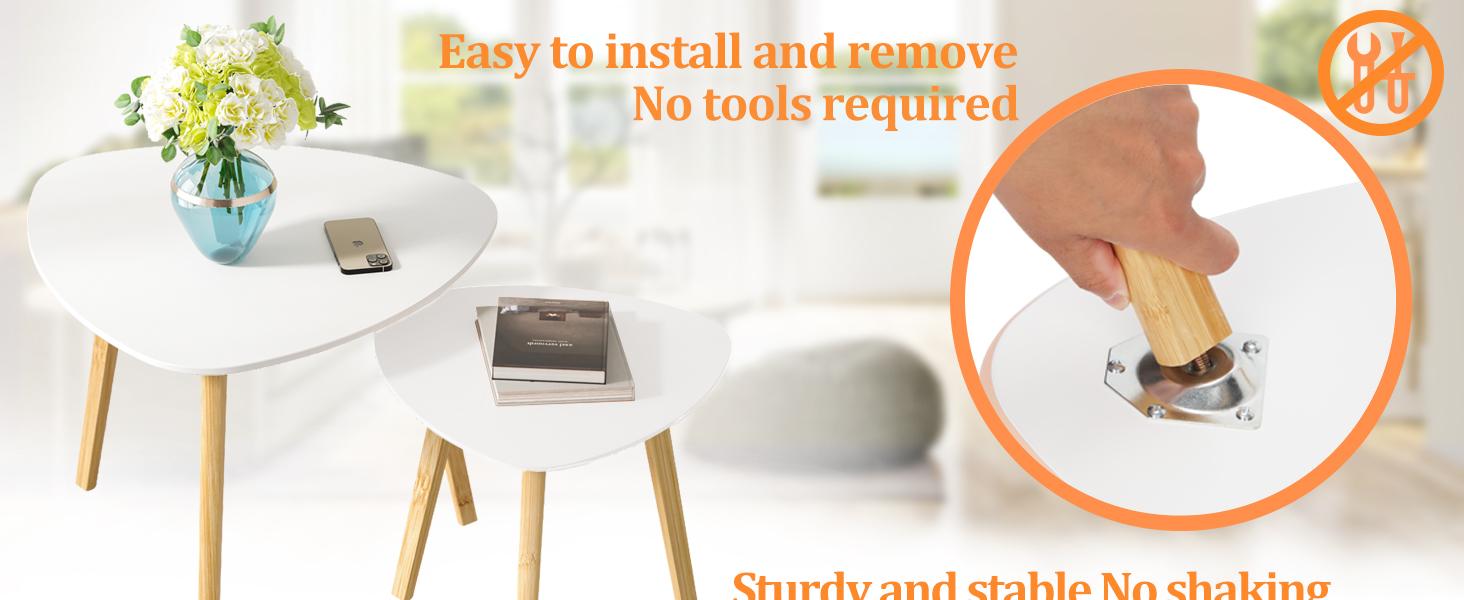 Nesting Triangle End Table,Set of 2 Side Table Modern Minimalist Coffee Table for Living Room, Balcony in White