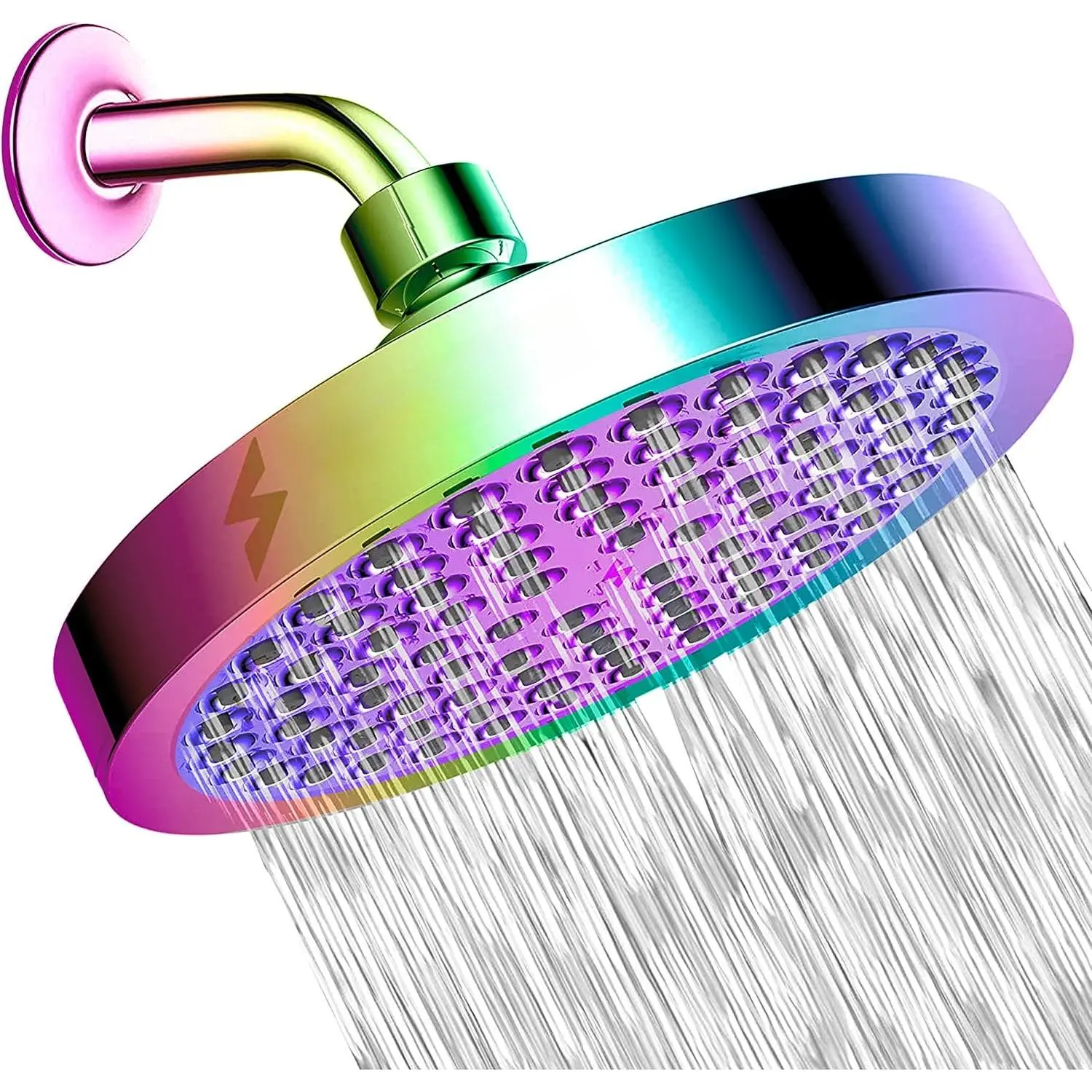 Rain Shower , 6 Inch Round,  Rainbow Finish | High  Shower Heads, 90 Nozzles, Adjustable Showerhead, No Tools Needed,  Connection