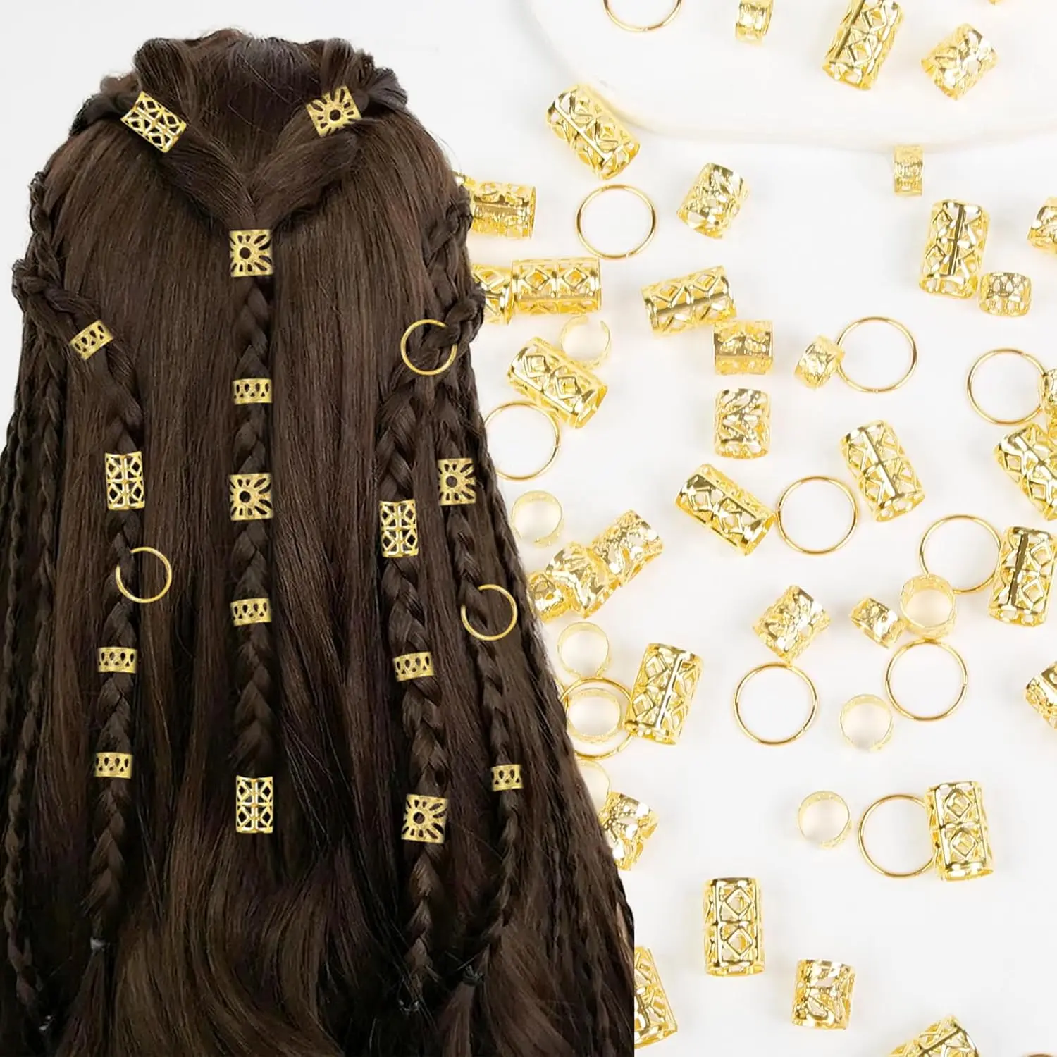 Hair Jewelry for Braids Gold Hair Accessories for Girls,Dreadlock Accessories Hair Cuffs Braids Clips for Women Pirate Costume Halloween Decoration,100 PCS