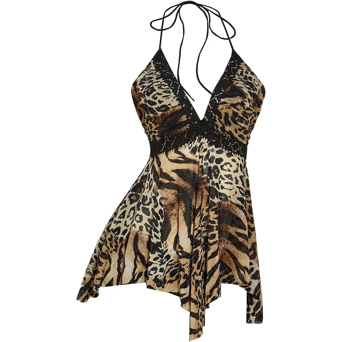 Women's Leopard Halter Top Y2k Vintage Cheetah Flowy Tie Backless Asymmetrical Tops Party Club Going Out Outfits