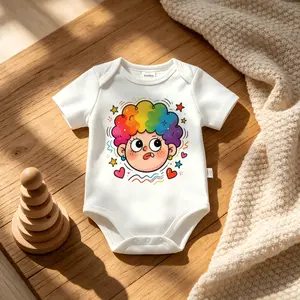 Rainbow Afro Character Baby Onesie, Soft Cotton Short Sleeve Bodysuit, Unisex Newborn Essentials and Cute Summer Baby Shower Gift