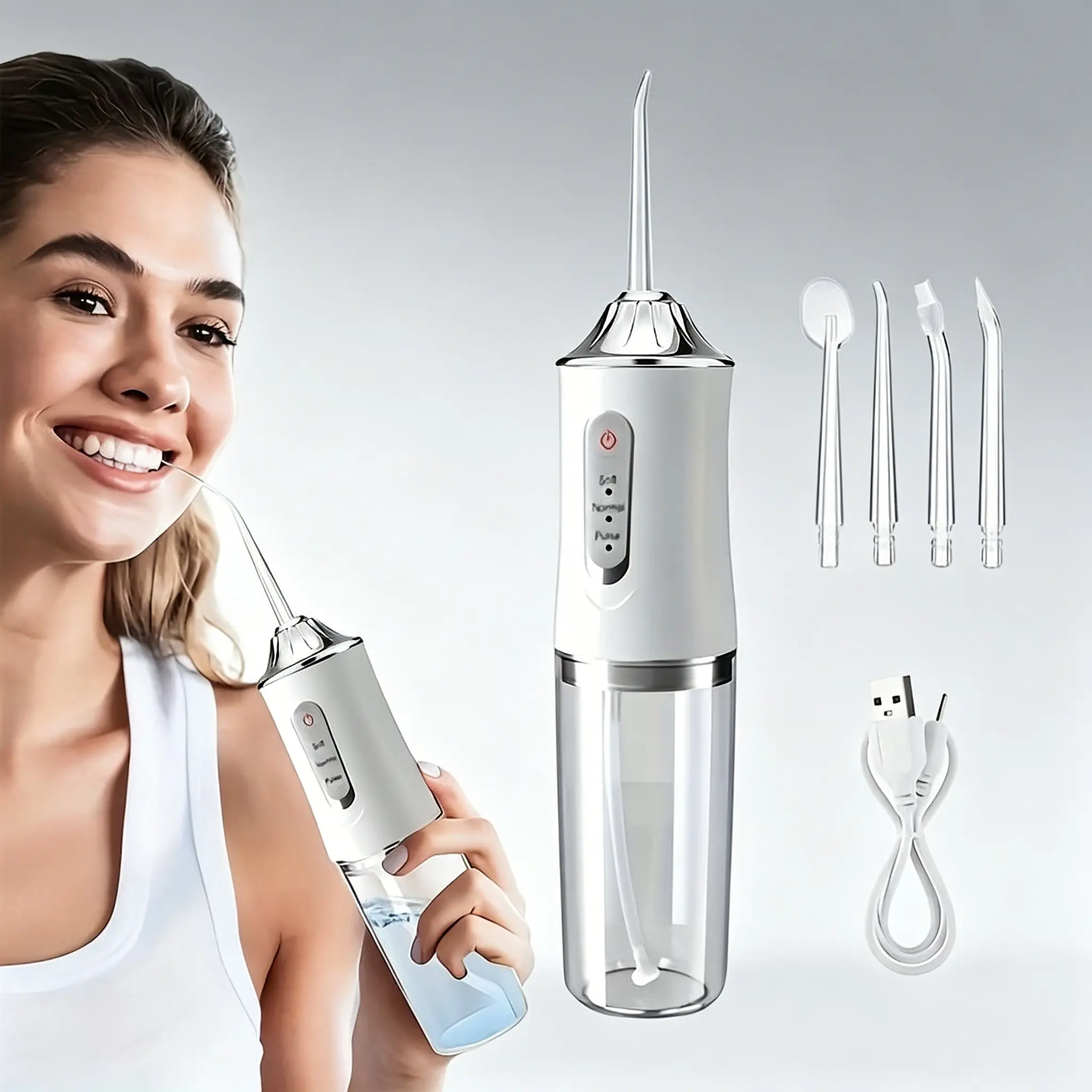 Wireless Portable Water Flosser Oral Irrigator, 4 Nozzles, USB Rechargeable, Ideal for Travel and Home Dental Care
