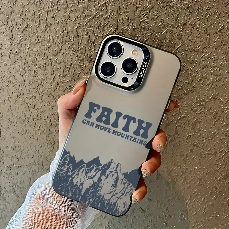 Vintage Mountain Pine Tree FAITH Can Move Mountains Silver Mirror Phone Case Compatible with iPhone X XS XS Max 11 12 13 14 15 16 17 Pro Max Plus SE4, Cream Gradient Metallic Reflective Back Shockproof Soft TPU Cover Retro Western Inspirational Quote Prin