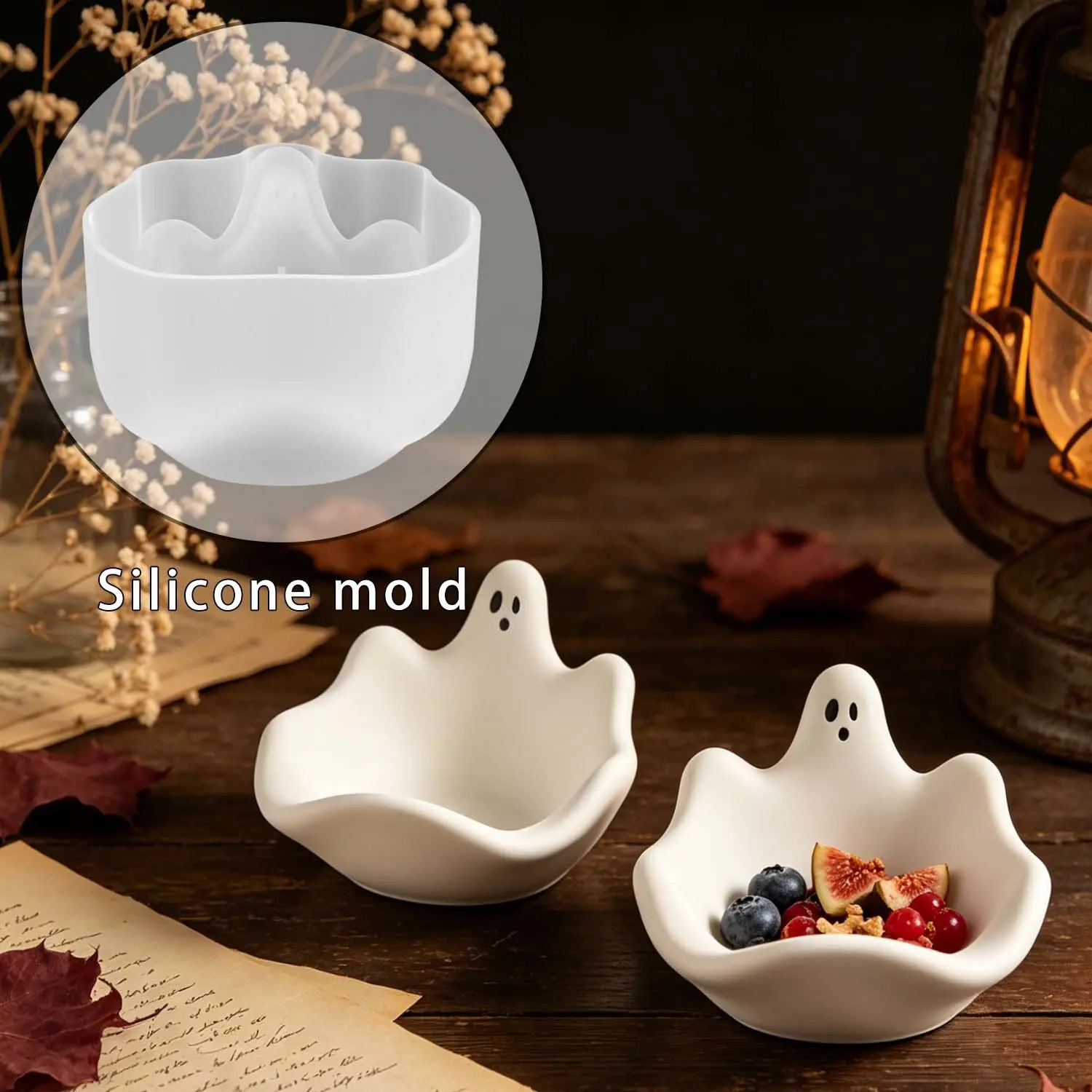 Halloween DIY Storage Bowl Silicone Mold, Creative Ghost Bowl Gypsum Ornament, Resin Casting Mold, Fun Halloween Craft Supplies