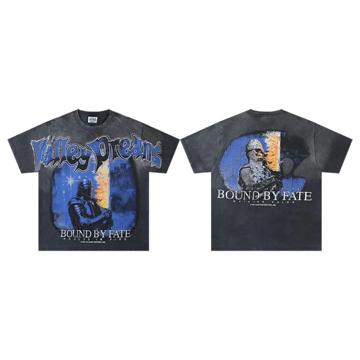 Valley Dreams Vintage Washed Distressed Graphic T Shirt Oversized Short Sleeve Tee Retro American Streetwear Double Sided Print Top For Men Women Teen Boys Ideal For Daily Wear Concert Party Holiday Festival Outfits