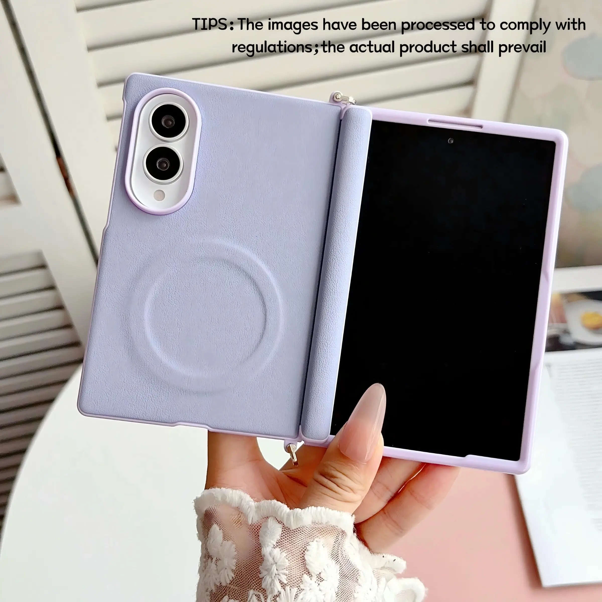 Side buckle central axis magnetic & same-side solid color leather texture phone protective case, with optional magnetic wireless charging, for Samsung Galaxy Z Fold 8, coordinated colored bezel for a sleek and premium look, stylish protective cover