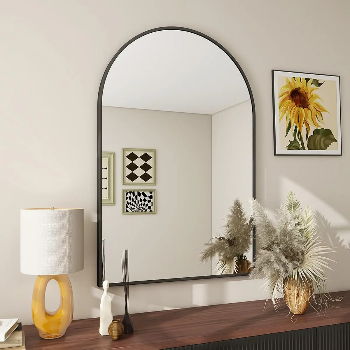 20"x30" Arch Wall Mirror, Black | Wall-Mounted Frame Mirror for Bedroom, Entryway, Living Room, Fireplace