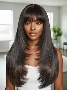 Long Highlight Straight Wigs for Women, 24 Inch Glueless Realistic Premium Synthetic Hair Wig, Heat Resistant with Bangs, Ideal for Daily Party Cosplay