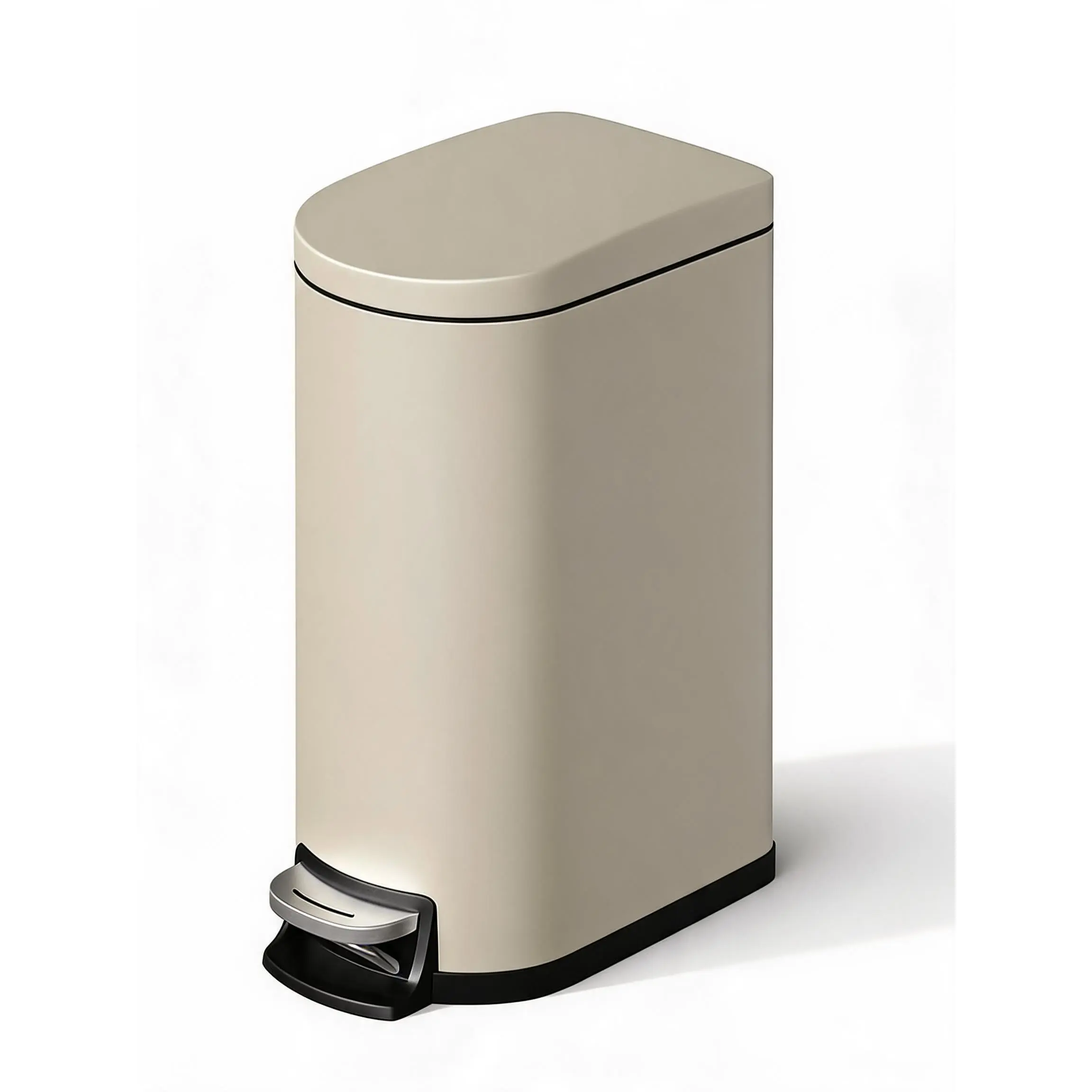 Garvee 6L Bathroom Waste Bin with Soft-Close Lid, Slim Step-On Stainless Steel Can Featuring Removable Inner Bucket, Rear Handle, Waterproof Odor Control in Silver and White Finish