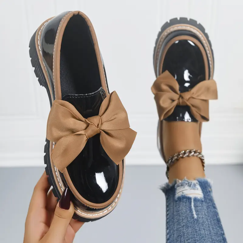 Women's Loafers Flat Spring Autumn 2026 New Arrival, Multiple Colors Bowknot Versatile British Style Small Leather Shoes, Casual PU Leather PVC Sole