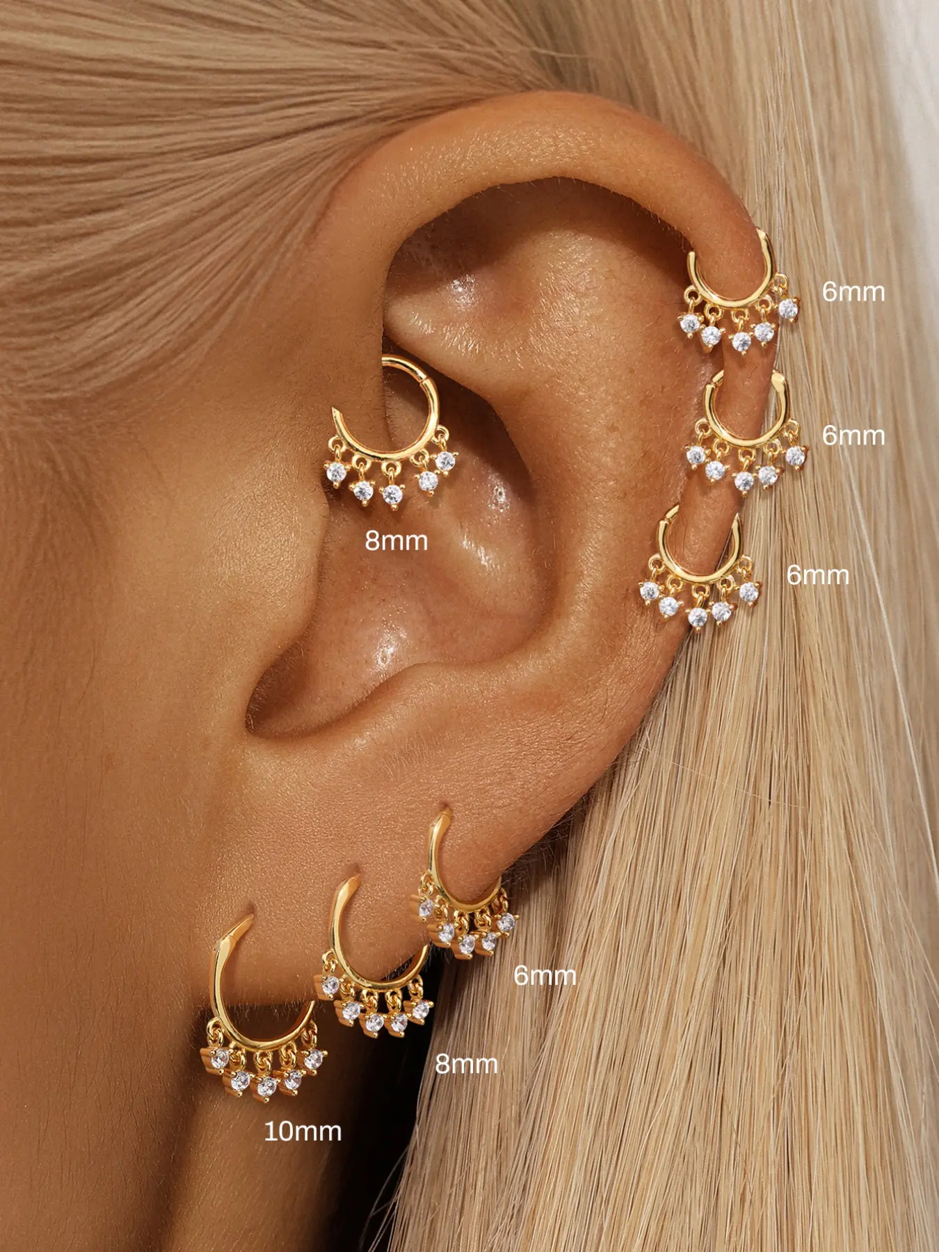 Waterproof 18K Gold Plated S925 Sterling Silver Nose Ring Hoop | Multi-Size Sparkly CZ Diamond Ear Cuff Cartilage Clicker Septum | Tarnish-Free Shower Safe Sleep Safe Piercing | Hypoallergenic Helix Lobe Fine Jewelry Gift Zirconia Hoop Earrings
