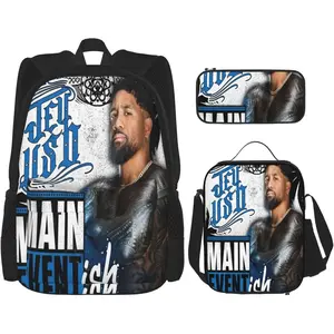 Jey Wrestler USO Backpack 3 Pieces Set With Lunch Box And Pencil Case Combination for Work/Sport/Picnic Beautiful Laptop Backpack Travel Daypack Stationery Bag