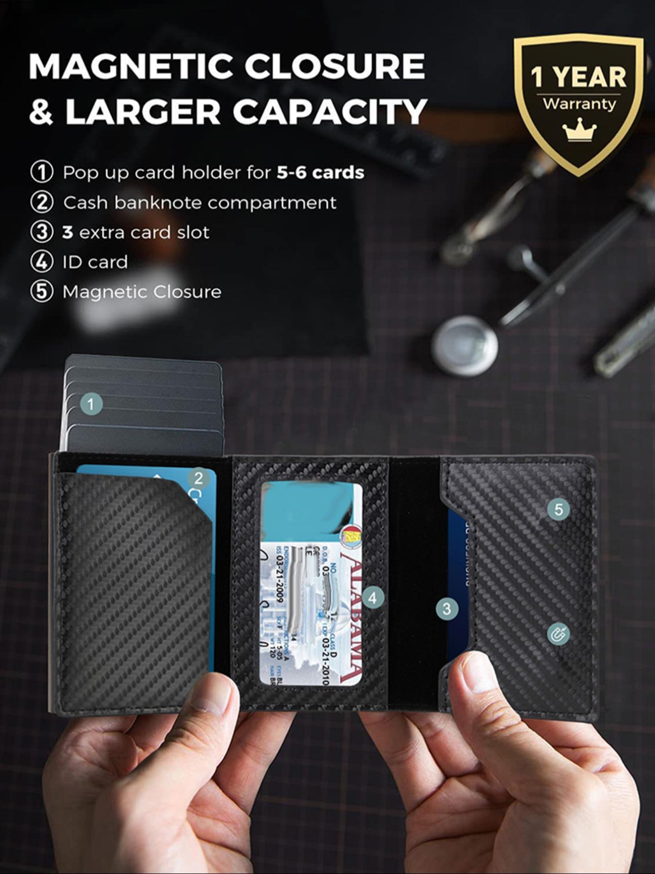 Men's Carbon Fiber Pattern RFID Blocking Card Holder, Slim Smart Wallet with ID Card Slot, Compact Stylish Credit Card Holder