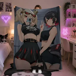Zenless Zone Zero Anime Ellen Joe & Burnice White Print Flannel Throw Blanket, Soft Warm Cozy All Season Fleece Blanket for Sofa Camping Bedroom Decor, Perfect Birthday Christmas Holiday Gift for Gamer Anime Fans Men Boyfriend