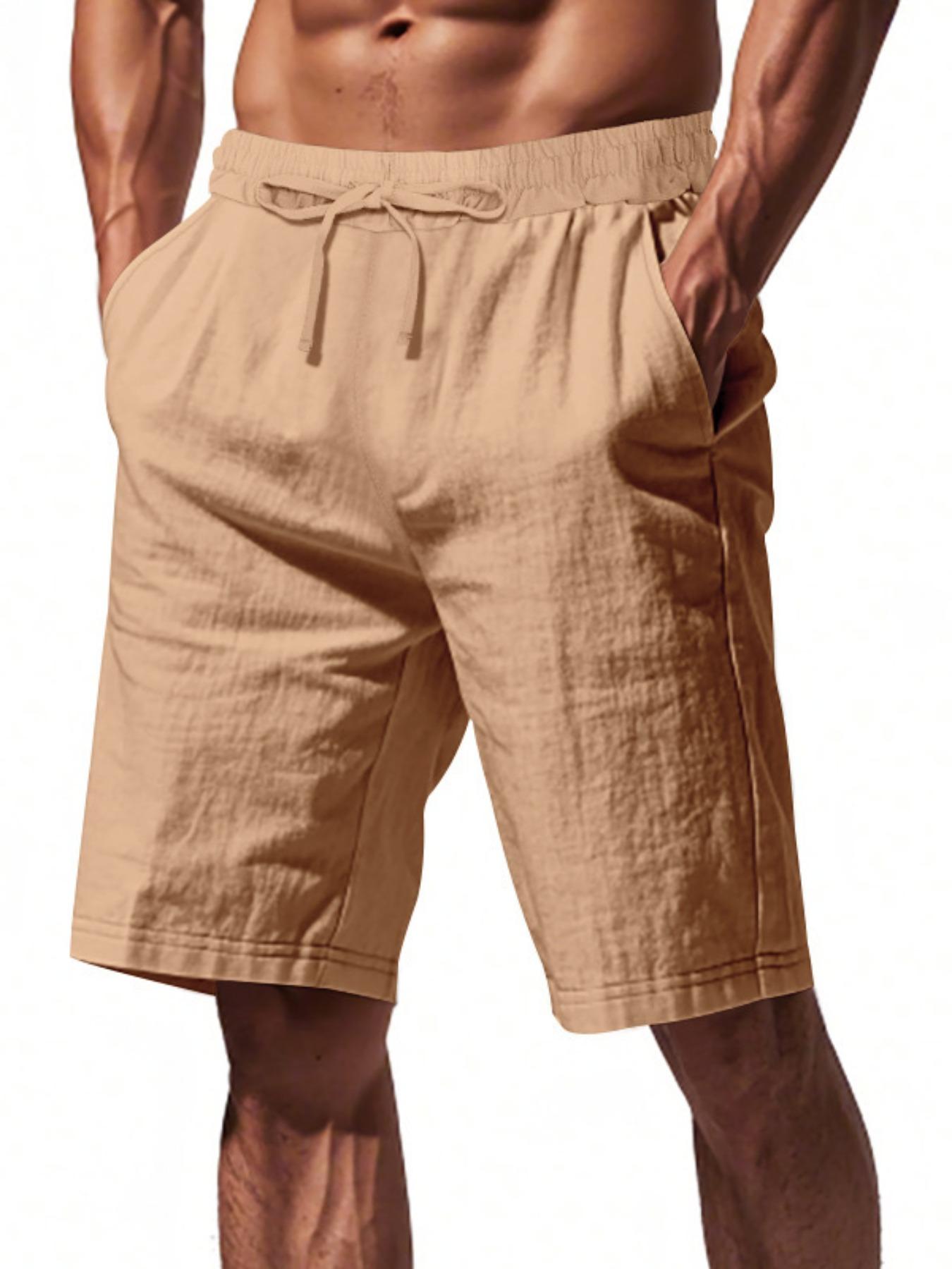 Men's Solid Color Linen Shorts, Regular Fit Casual Comfy Shorts for Summer, Men's Bottoms for Daily Wear