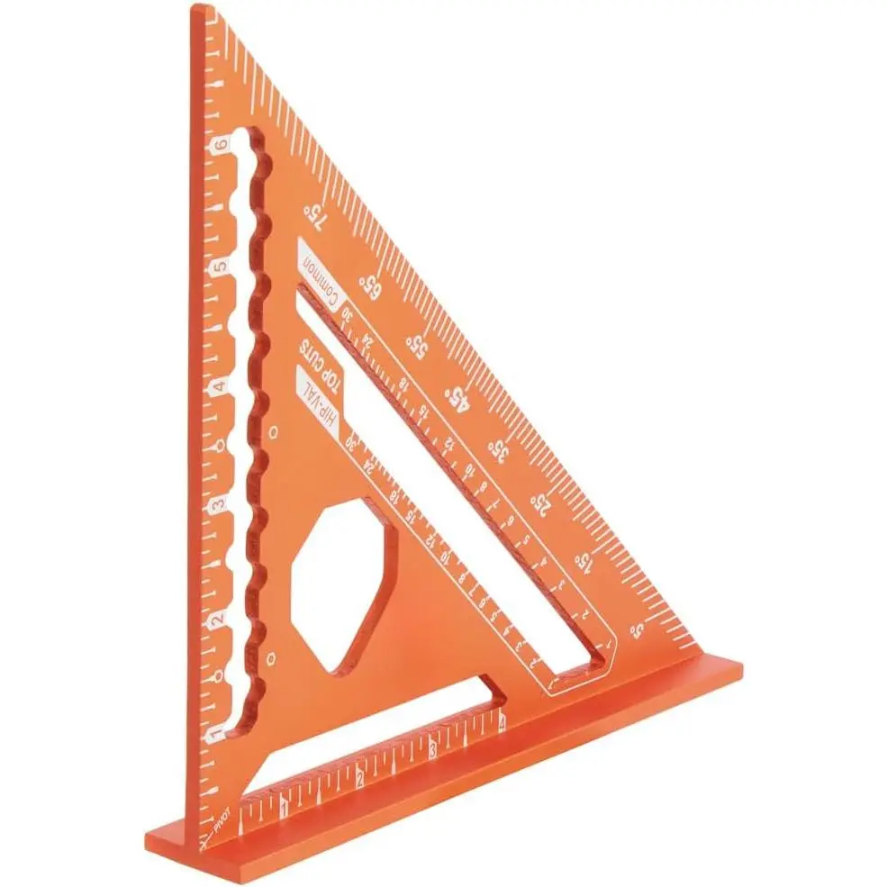 7-Inch 9357SSQ Rafter Square, Double Laser Etched Aluminum, Multi-Functional Carpenter Measuring Layout Tool, Triangle Ruler with Highly Visible Markings for Carpenters, Woodworking, Convenient Pipe Propping, All Seasons Use