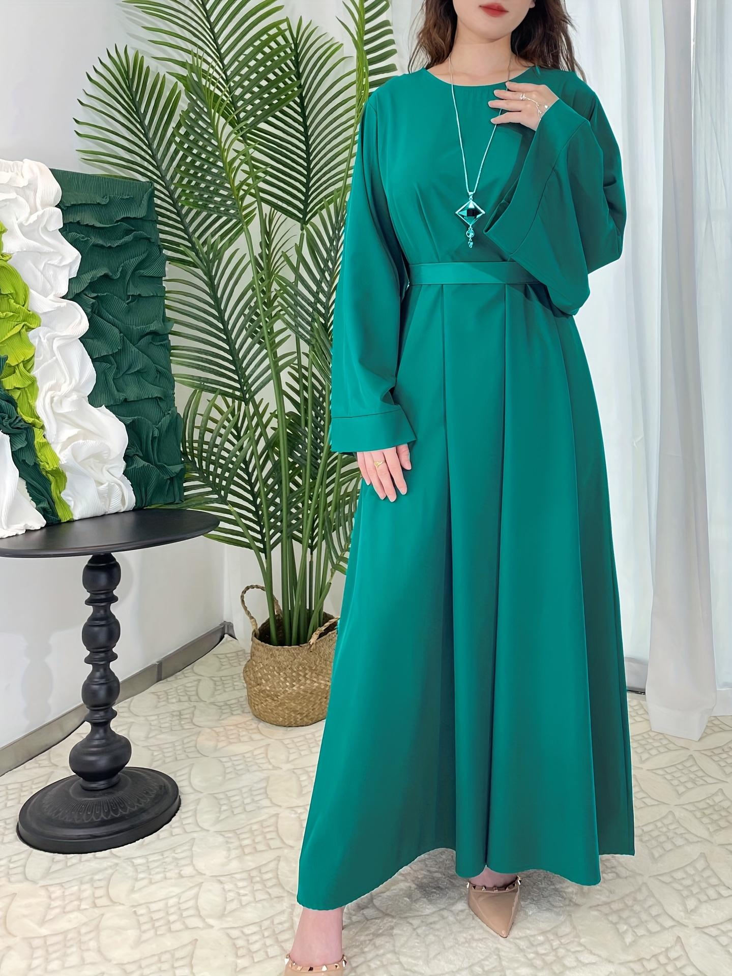[Middle Eastern Loose Fit Dress] Elegant Green Arabic Women's Muslim Robe |   Middle Eastern Flared Sleeve Long Dress |   Loose Fit All-Season Versatile Home Festival Traditional Attire