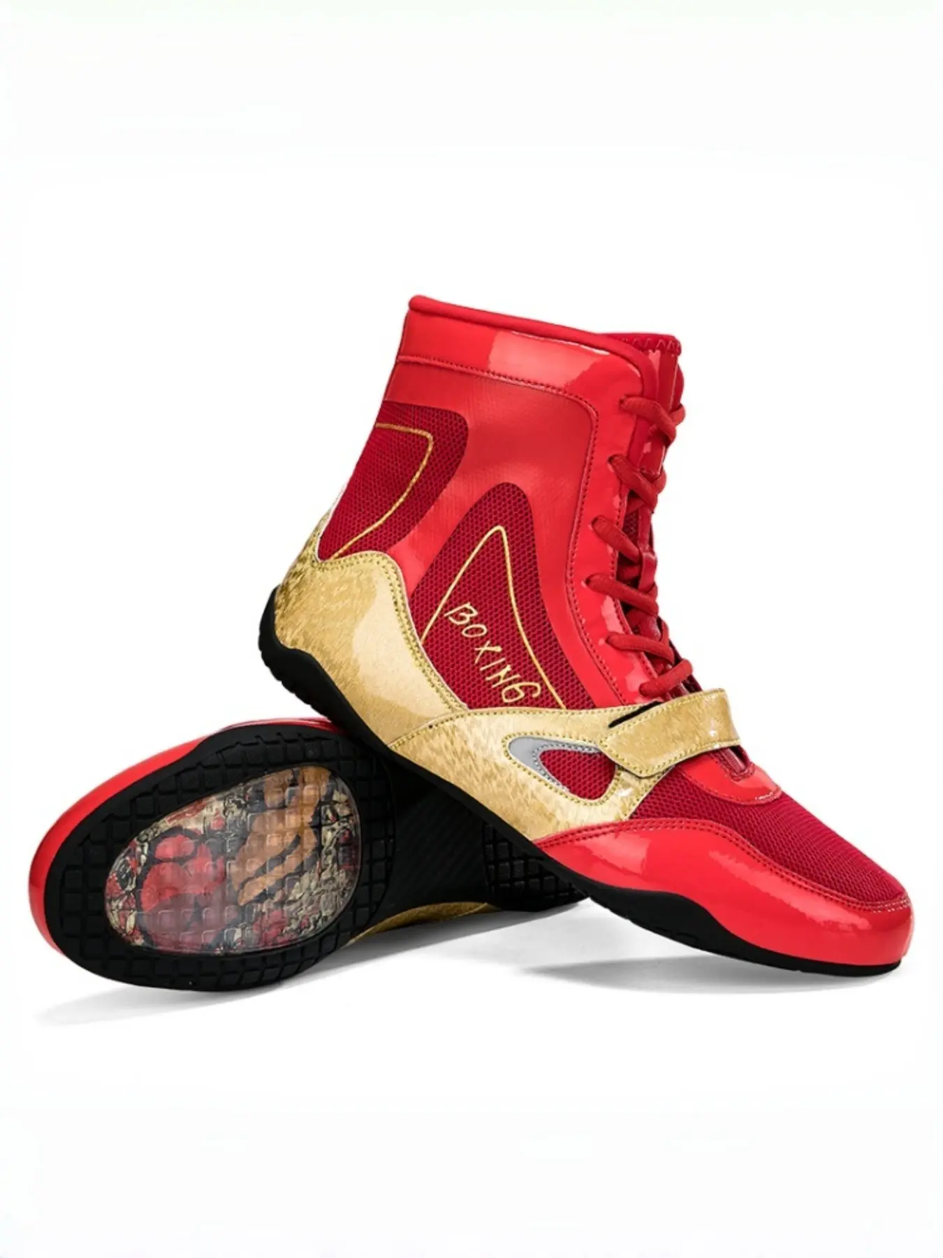 Men's Professional High-Top Boxing Shoes, Lightweight Anti-Slip Rubber Sole, Wrestling Shoes, Shock Absorption, Breathable, All Seasons
