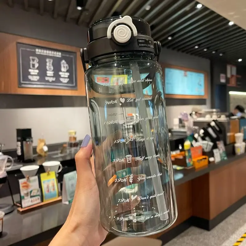 Large Capacity Sports Drinking Water Bottle 1500ML/2000ML, Portable Travel Bottled Drinkware Plastic Hydration Flask Water Bottles, Refillable for Women, Travel Outdoor Sports Gym School Use