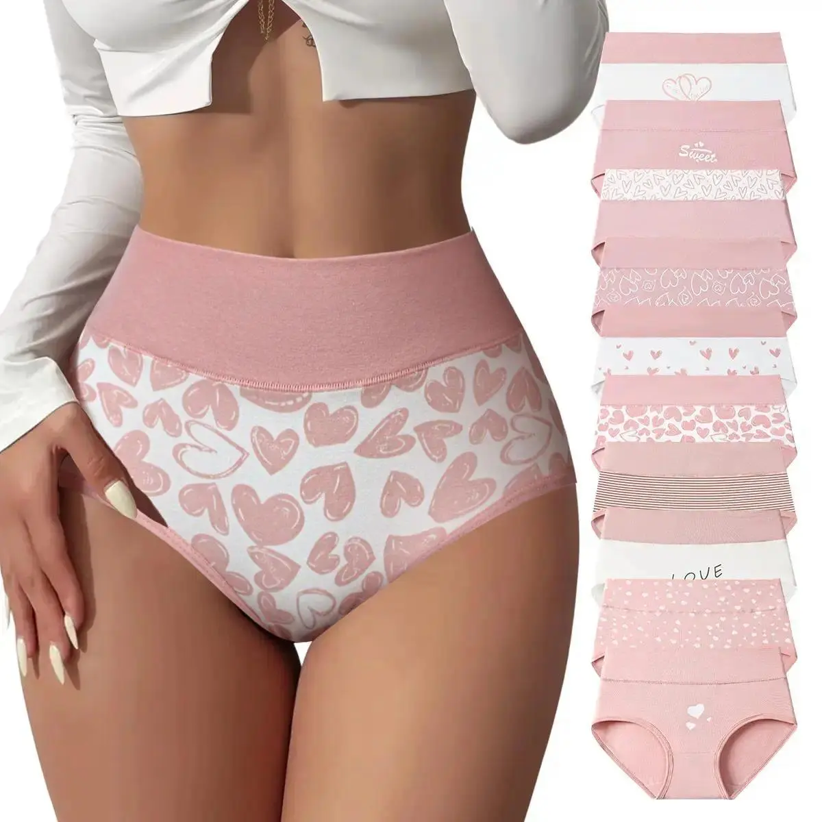 Women's Plus Size Panties, 4-Pack Breathable Cotton High-Waisted Hipster Briefs with Cute Prints and Tummy Control, 4Pcs-A, Everyday, Large, Multiple Packs, High Waist, 4/6/8/10 Pairs