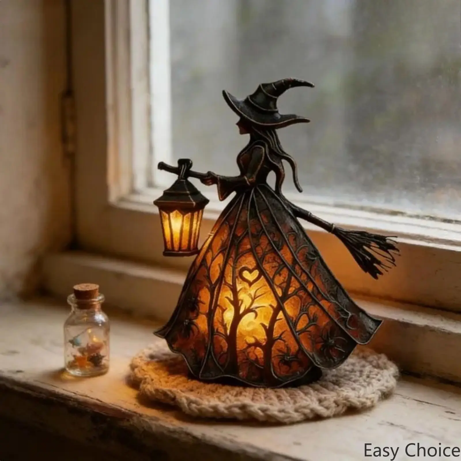 Spooky 3D Witch Table Lamp, Aesthetic Halloween Decor Gift With Warm Ambient Glow, Whimsical Indoor Lighting, Cute Decorative Night Light Perfect For Bedroom, Home Office Display And Festive Holiday Decoration