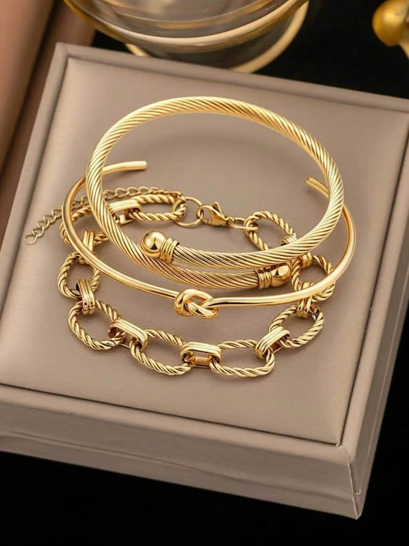 3pcs Stainless Steel Bangle Bracelet Set for Women, Adjustable Open Design, Luxury European Style, Exquisite Bangle, Perfect Gift