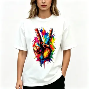 Rainbow Peace Hand Street Art Graphic Unisex Tee |   All-Season Breathable Top
