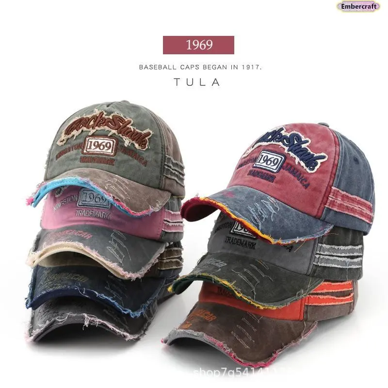 Women's Vintage 1969 Embroidered Cotton Dad Hat - Washed Distressed, Adjustable Sun Protection Cap for Outdoor Travel, Daily Wear, Hats for Women, Distressed Hats