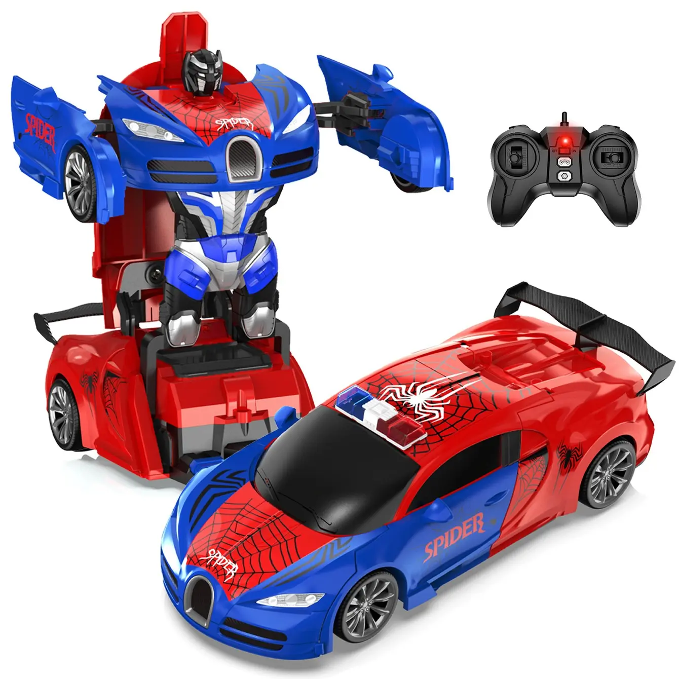 Spider Remote Control Car, Police Electric Transformable RC Controlled Toy, 2.4GHz, 1:18 Scale, 360° Rotation, Abs Plastic, Kids Gift, Ages 3-12