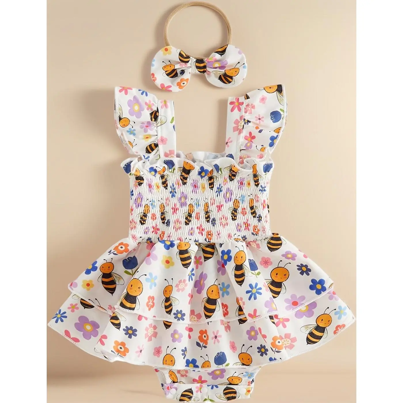 Baby Girl Summer Sleeveless Ruffle Smocked Bubble Romper Newborn Pleated Bodysuit Dress