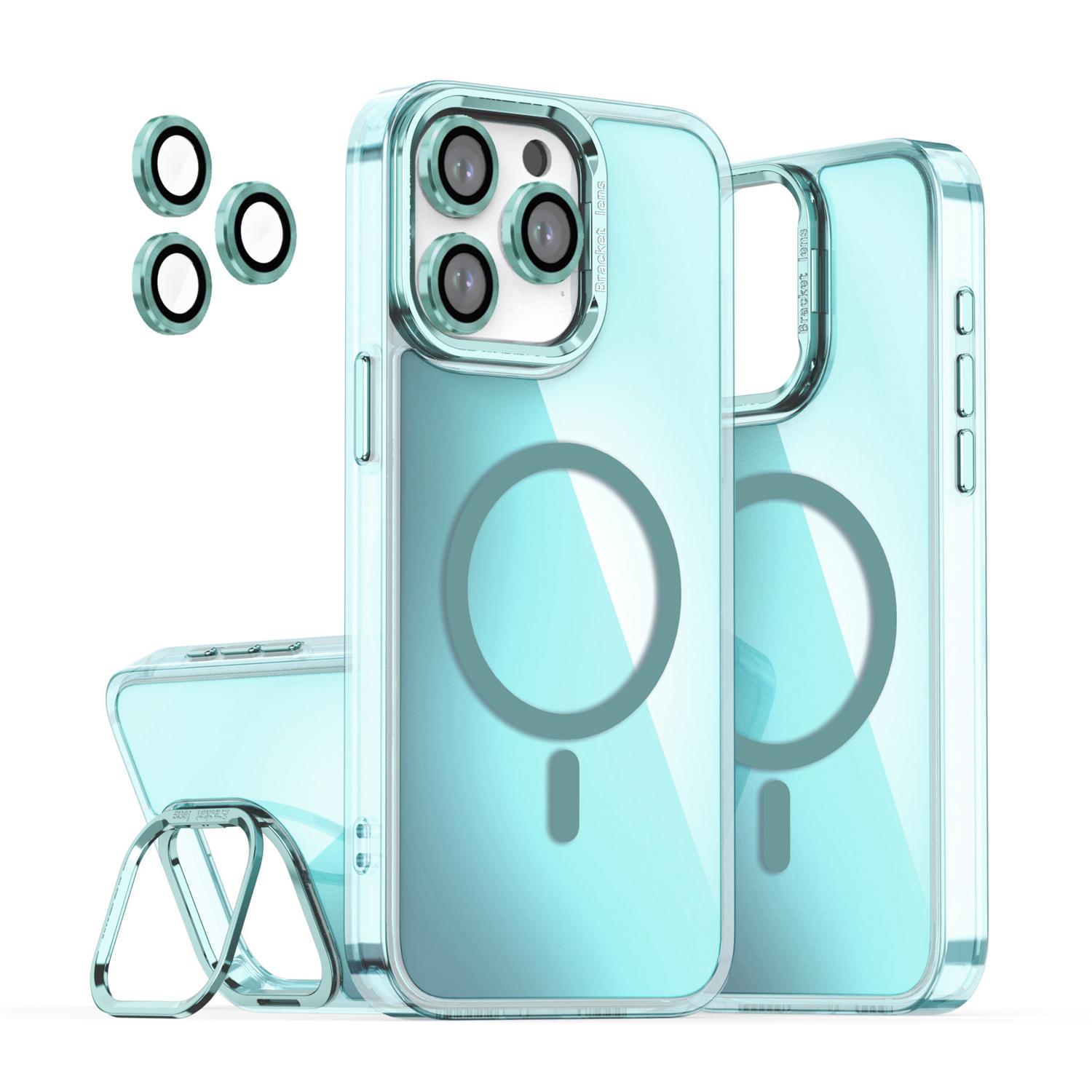 for iPhone 16 Pro Max Case Compatible with Magsafe, Upgraded Camera Lens Protection, Fluorescent Colorful Translucent Matte Case with Camera Stand for iPhone 12 13 14 15 Pro Max