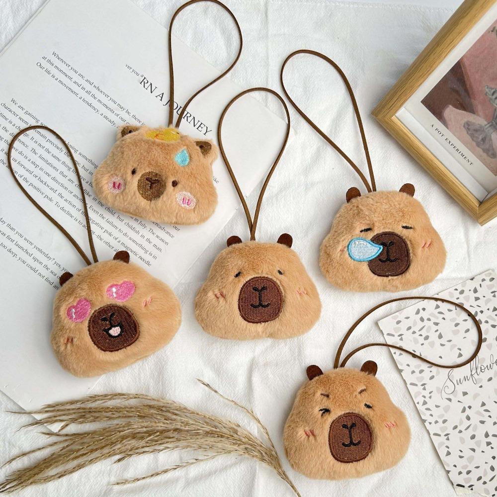 Cute Squinting Capybara Plush Keychain Blinking Heart Capybara Key Ring Beeping Runny Nose Cartoon Animal Pendant Couple