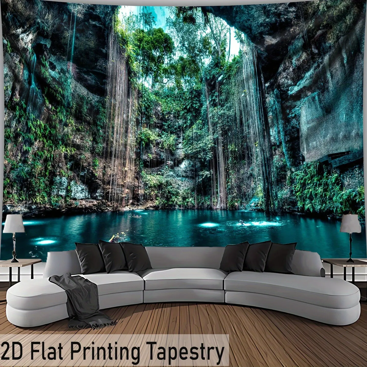 2D Flat Crystal Cave Pool Banner | Refreshing Nature Waterfall Wall Backdrop | Single-Sided Polyester | Metal Grommets for Easy Hanging | Perfect for Living Room, Bedroom, Home Office, Photography Studio, Spa Room & Nature-Themed Decor