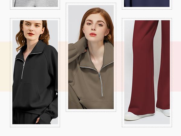 Casly Lamiit Women's 2 Piece Outfits Lounge Set 2026 Oversized Half Zip Sweatshirt & Wide Leg Sweatpants Navy Blue Minimalist Cozy Fabric Trendy Design All Match Longsleeves