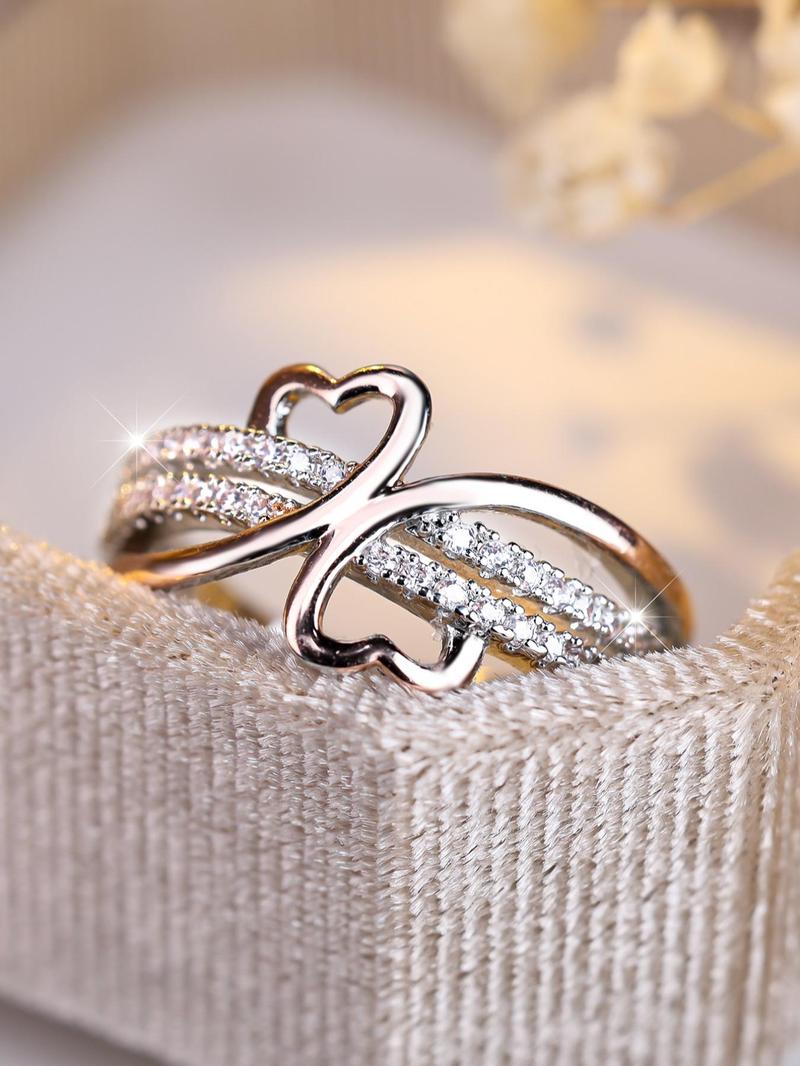 Women's Elegant Rhinestone Decorated Design Ring, Fashion Accessories for Women & Girls, Jewelry for Party, Daily Decor, Trendy All-match & Exquisite Jewelry for Birthday Gift, Heart Shaped Ring