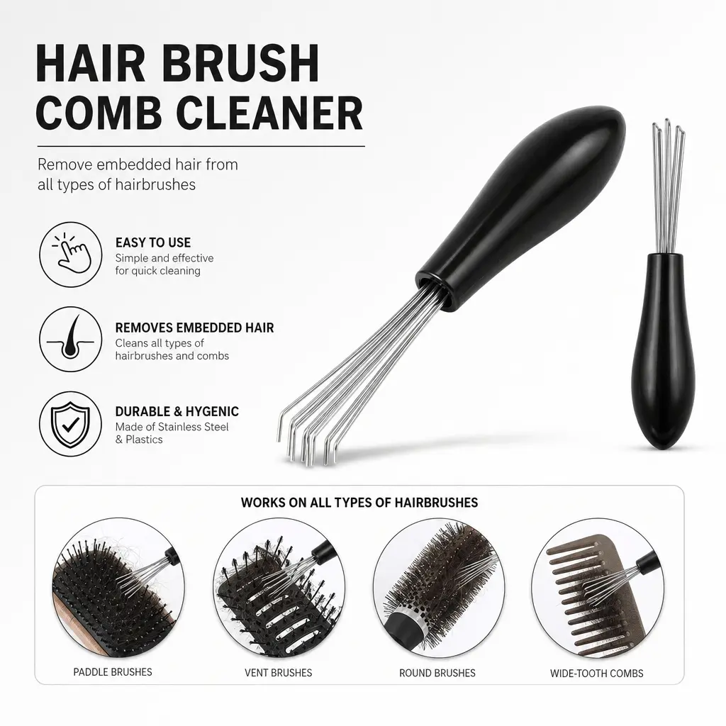 Portable Durable Comb Cleaner Brush, Deep Clean Hairbrush & Pet Hair Remover, Mini Travel Size, Salon Home Tool, Gentle on Bristles